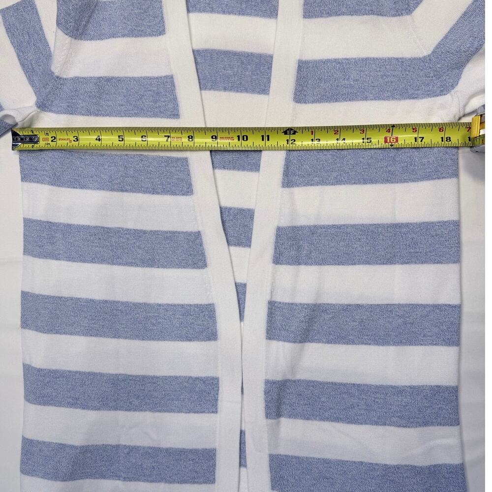 Talbots Longline Cardigan Duster Size Small Blue White Stripe 100% Pima Cotton - Picture 12 of 13